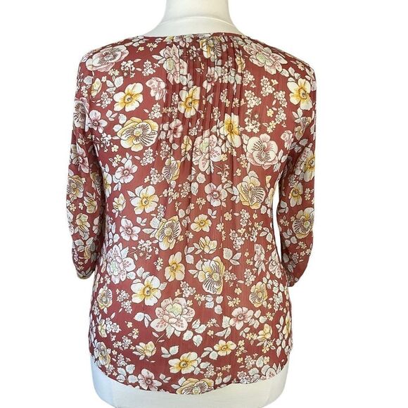 Torrid Peasant Style Blouse Floral 3/4 sleeve Rust Cream Yellow  Plus Size 00 - Picture 9 of 15